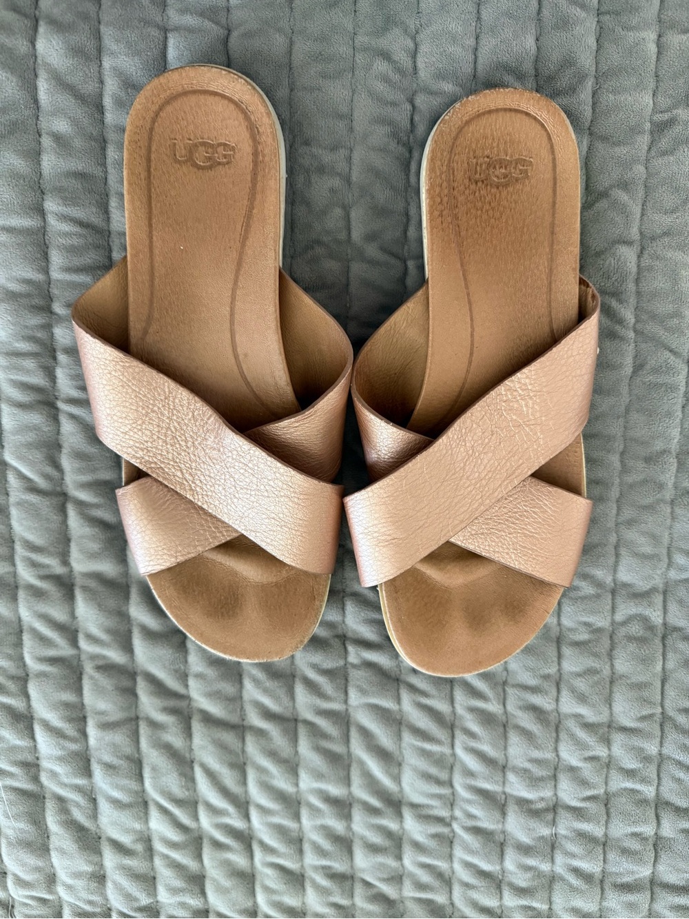 UGG Women’s Cross-Band Slide Sandals in Rose Gold Size 9